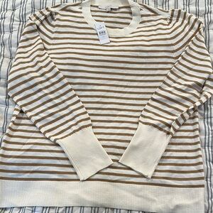 LOFT White and Gold Striped Sweater